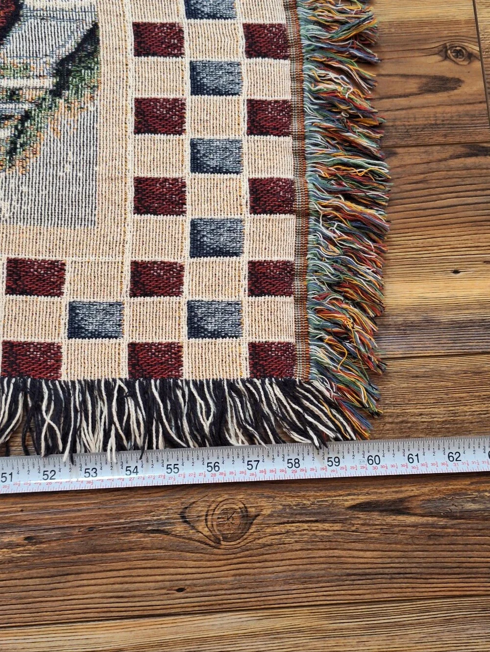 Vtg Four Seasons Woven Tapestry Throw Blanket With Fringe 50x60 Country Cottage